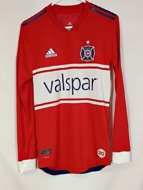 EUC Chicago Fire MLS Adidas Men's Red Authentic On-Field Long Sleeve Jersey Sz S